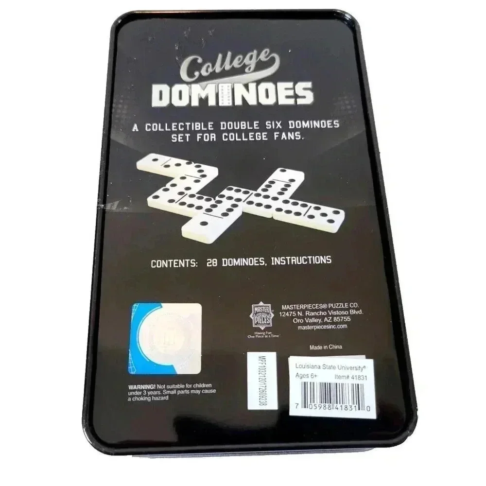 Double Six LSU Dominoes Louisiana State University College Edition Tin Case